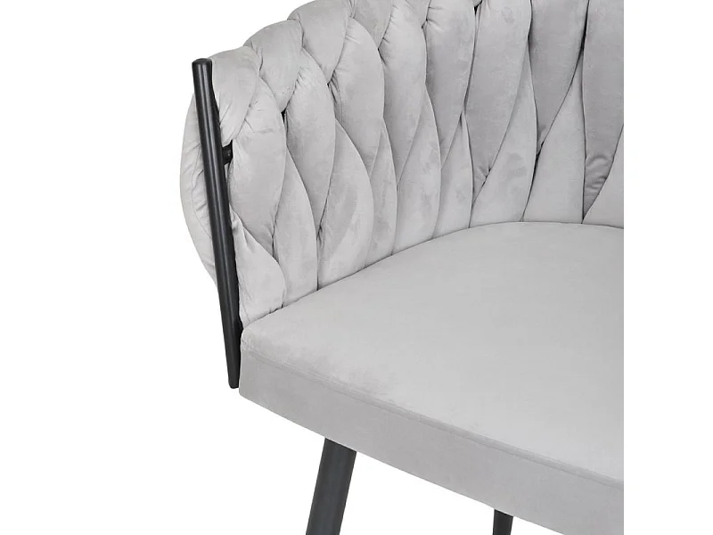 Lot de 2 chaises en velours tressé gris clair et pieds métal - BOWI 2