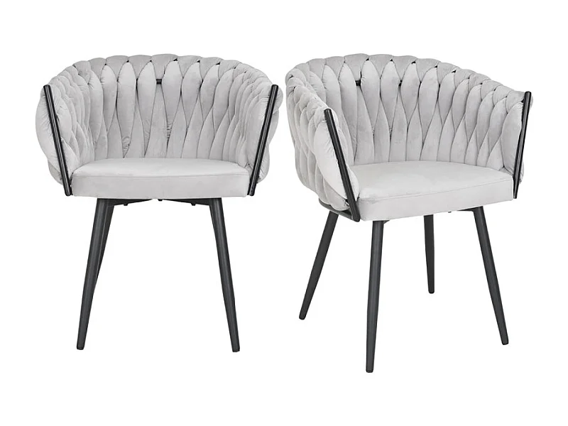 Lot de 2 chaises en velours tressé gris clair et pieds métal - BOWI 2