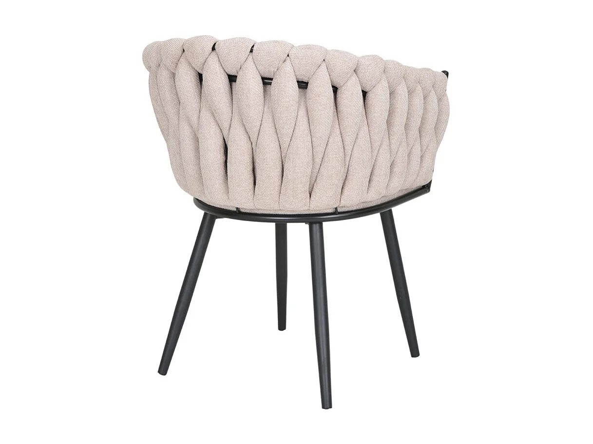Chaise en tissu maille tressé beige avec pieds métal noir - BOWI 2