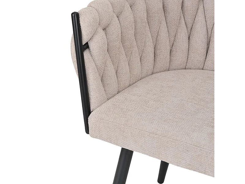 Chaise en tissu maille tressé beige avec pieds métal noir - BOWI 2