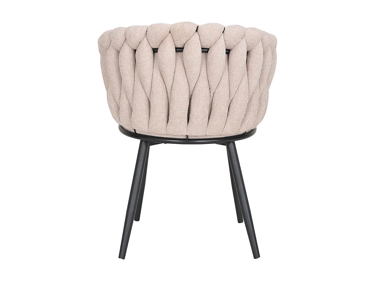 Chaise en tissu maille tressé beige avec pieds métal noir - BOWI 2