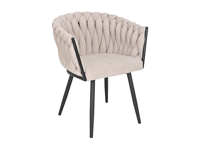Chaise en tissu maille tressé beige avec pieds métal noir - BOWI 2