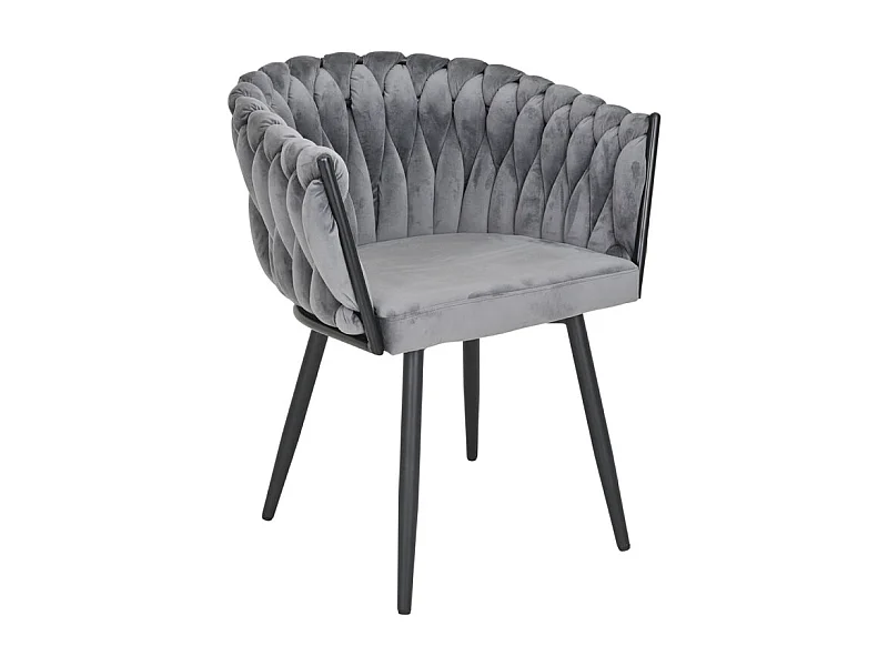 Chaise en velours tressé doux gris anthracite et pieds métal - BOWI 2