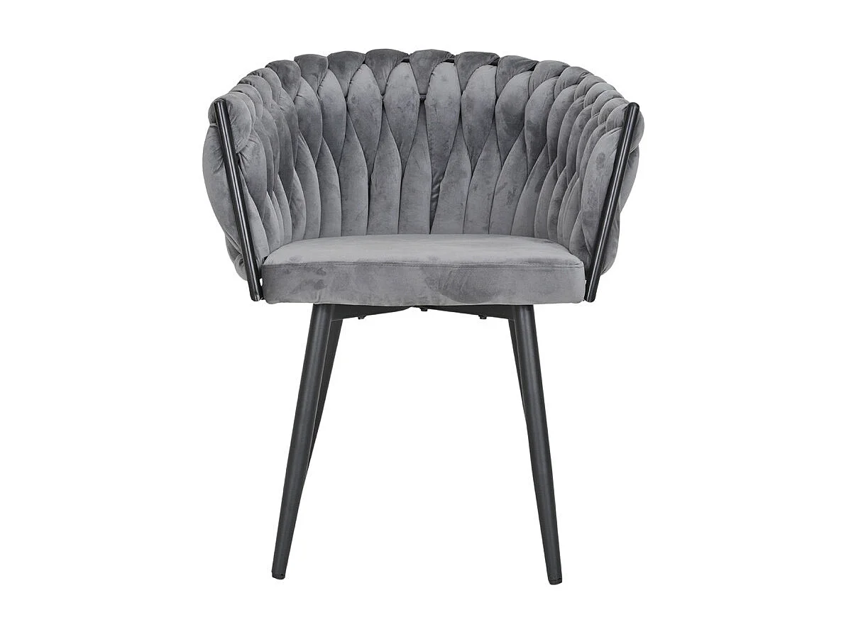 Chaise en velours tressé doux gris anthracite et pieds métal - BOWI 2