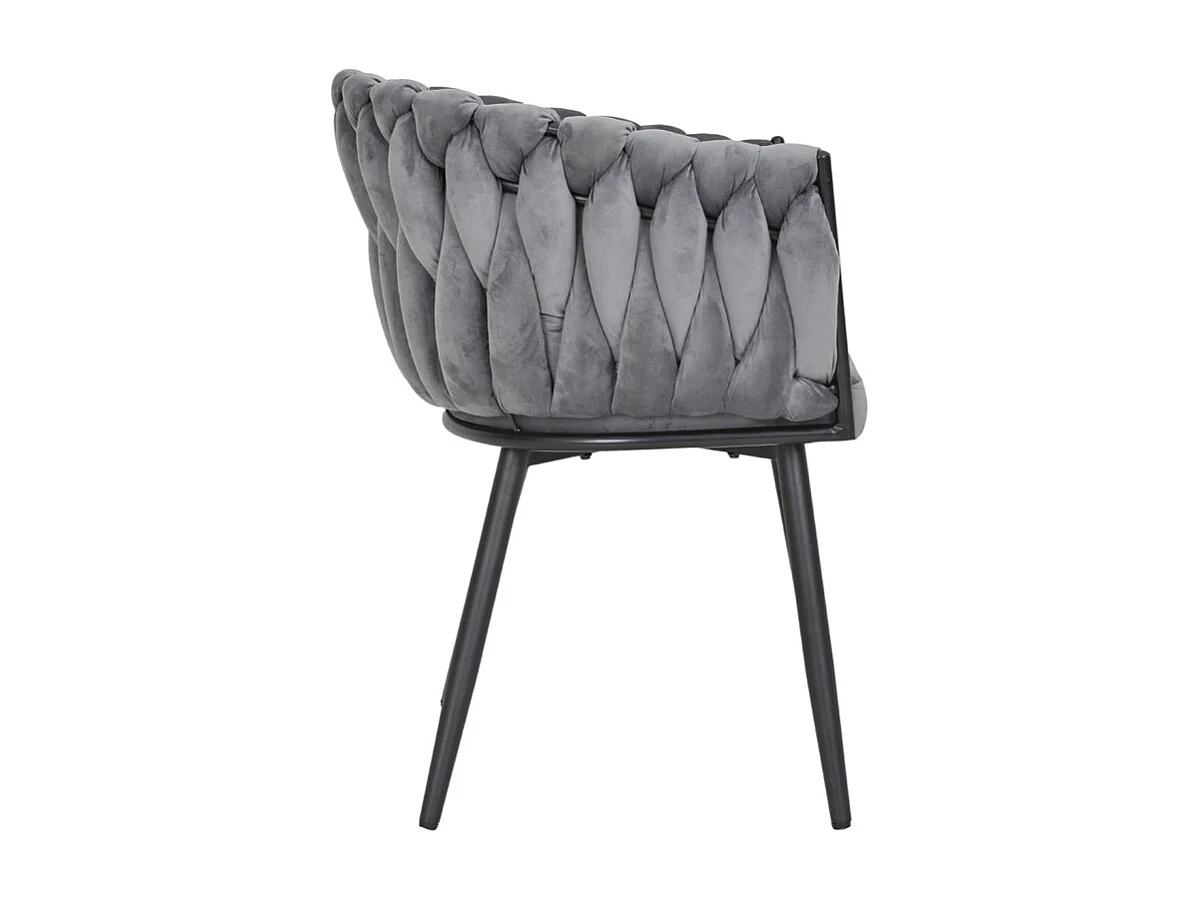 Chaise en velours tressé doux gris anthracite et pieds métal - BOWI 2