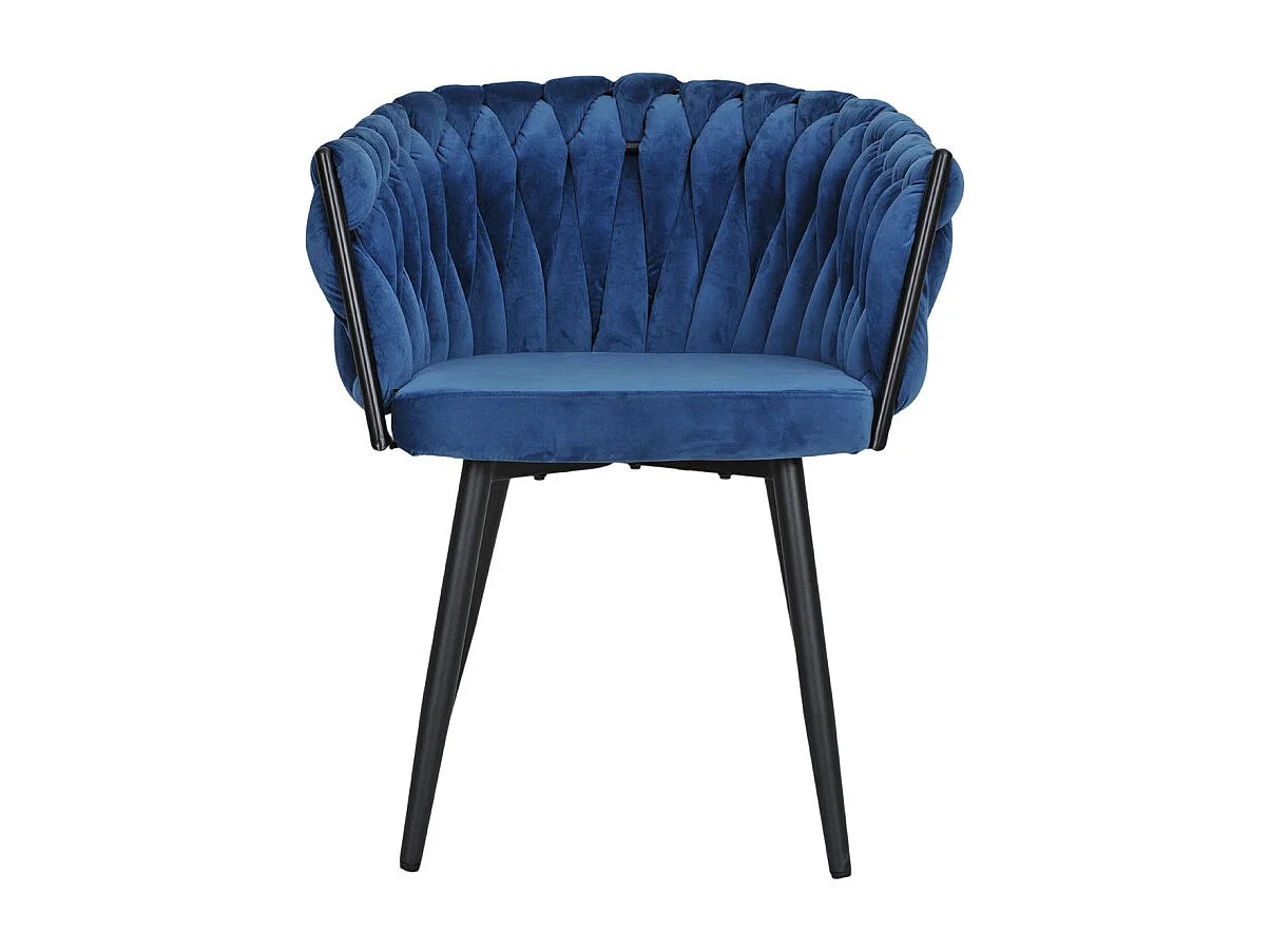 Chaise en velours tressé doux bleu nuit avec pieds métal noir - BOWI 2