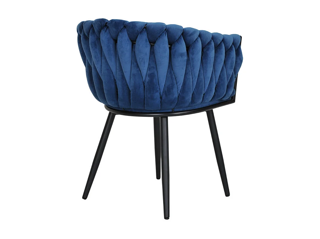 Chaise en velours tressé doux bleu nuit avec pieds métal noir - BOWI 2