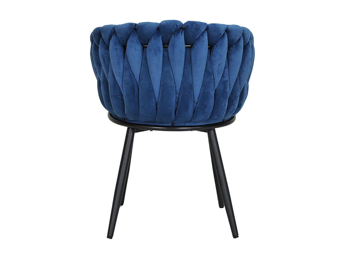 Chaise en velours tressé doux bleu nuit avec pieds métal noir - BOWI 2