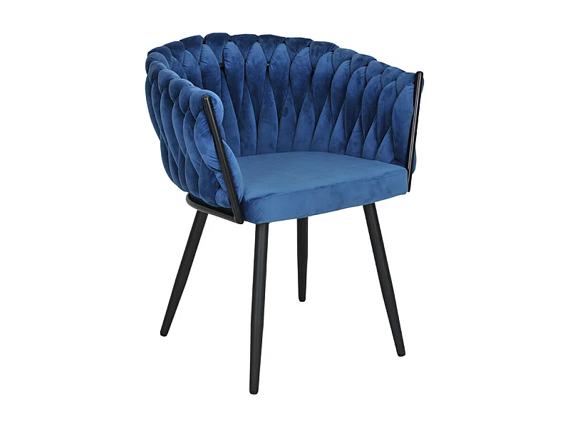 Chaise en velours tressé doux bleu nuit avec pieds métal noir - BOWI 2