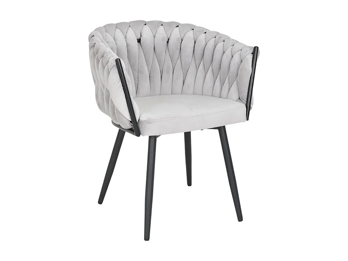 Chaise en velours tressé doux gris clair avec pieds métal - BOWI 2
