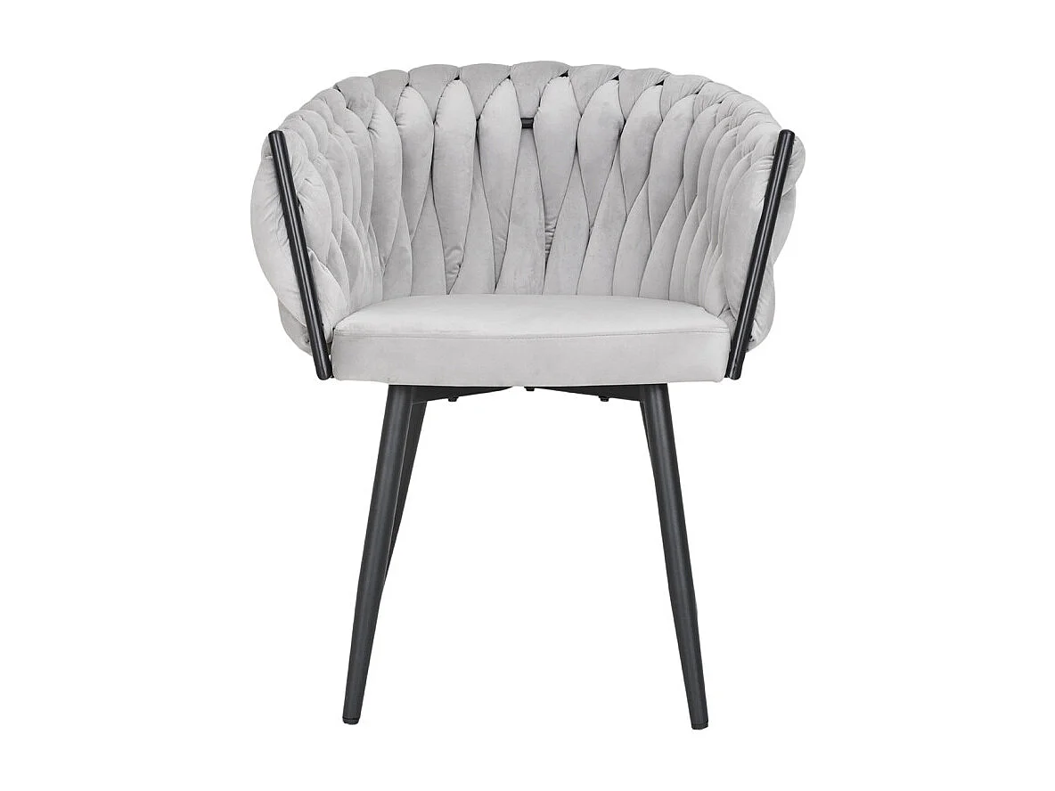 Chaise en velours tressé doux gris clair avec pieds métal - BOWI 2