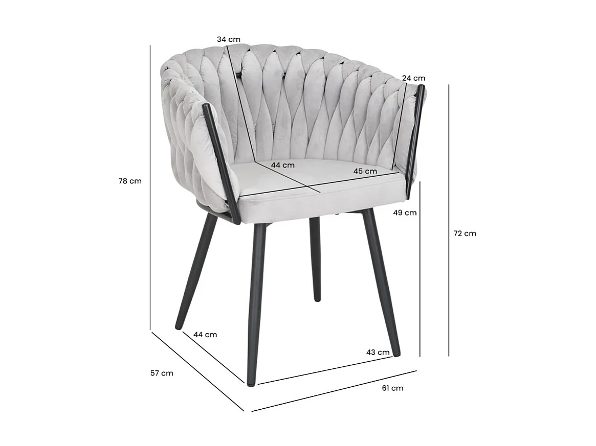Chaise en velours tressé doux gris clair avec pieds métal - BOWI 2