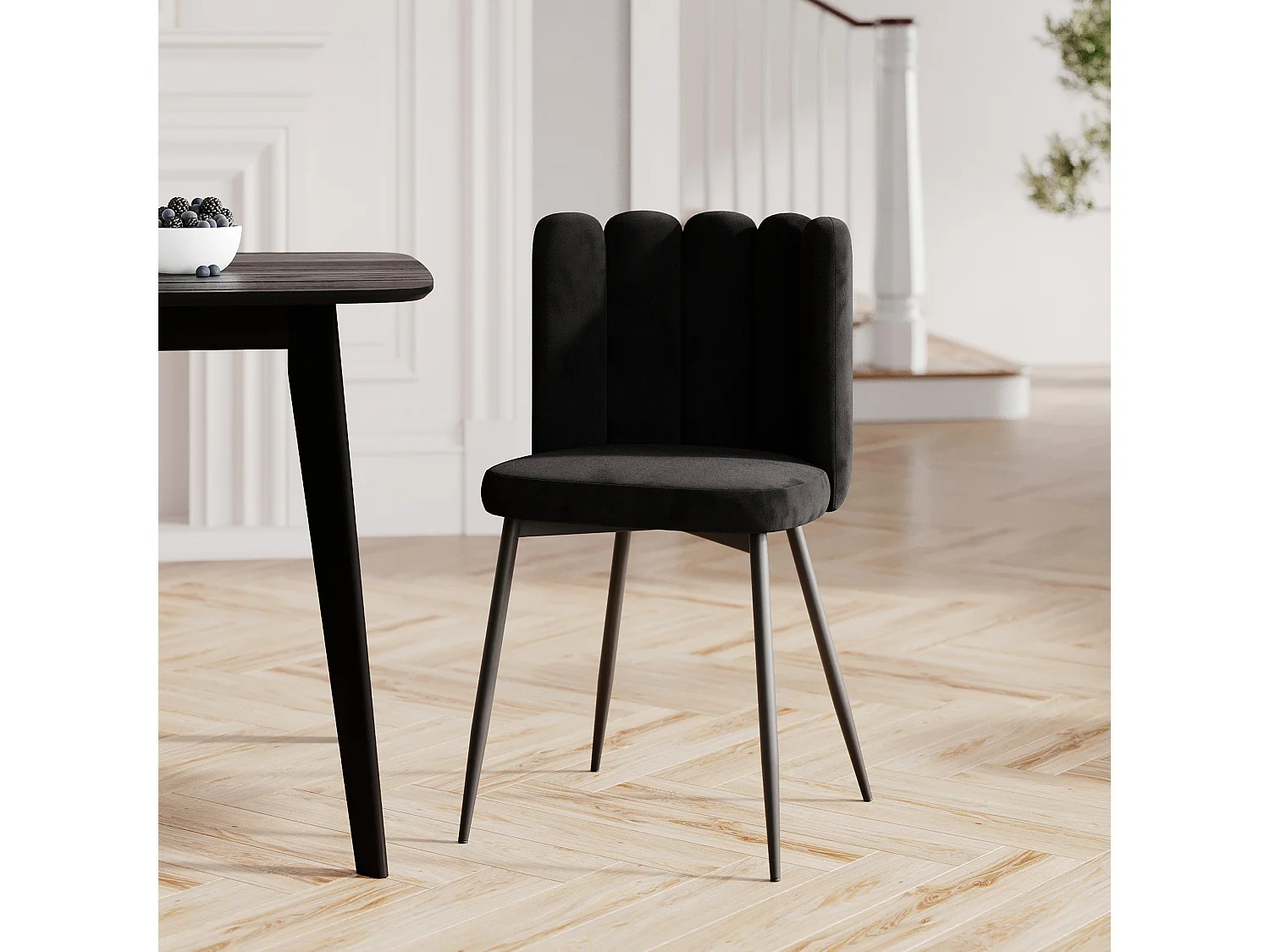 Chaise en velours noir et pieds en métal noir - Rosy