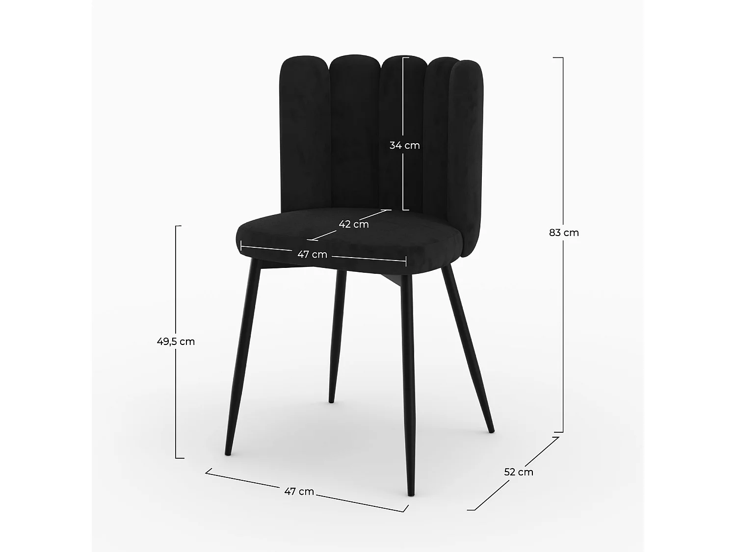 Sedia in velluto nero con gambe in metallo nero - Rosy