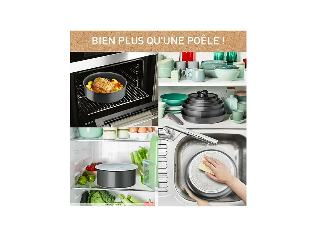 TEFAL INGENIO Lot de 3 pieces, Poele 28 cm, Casserole 18 cm, Poignée, Induction, Céramique, Fabriqué en France, Renew L260930