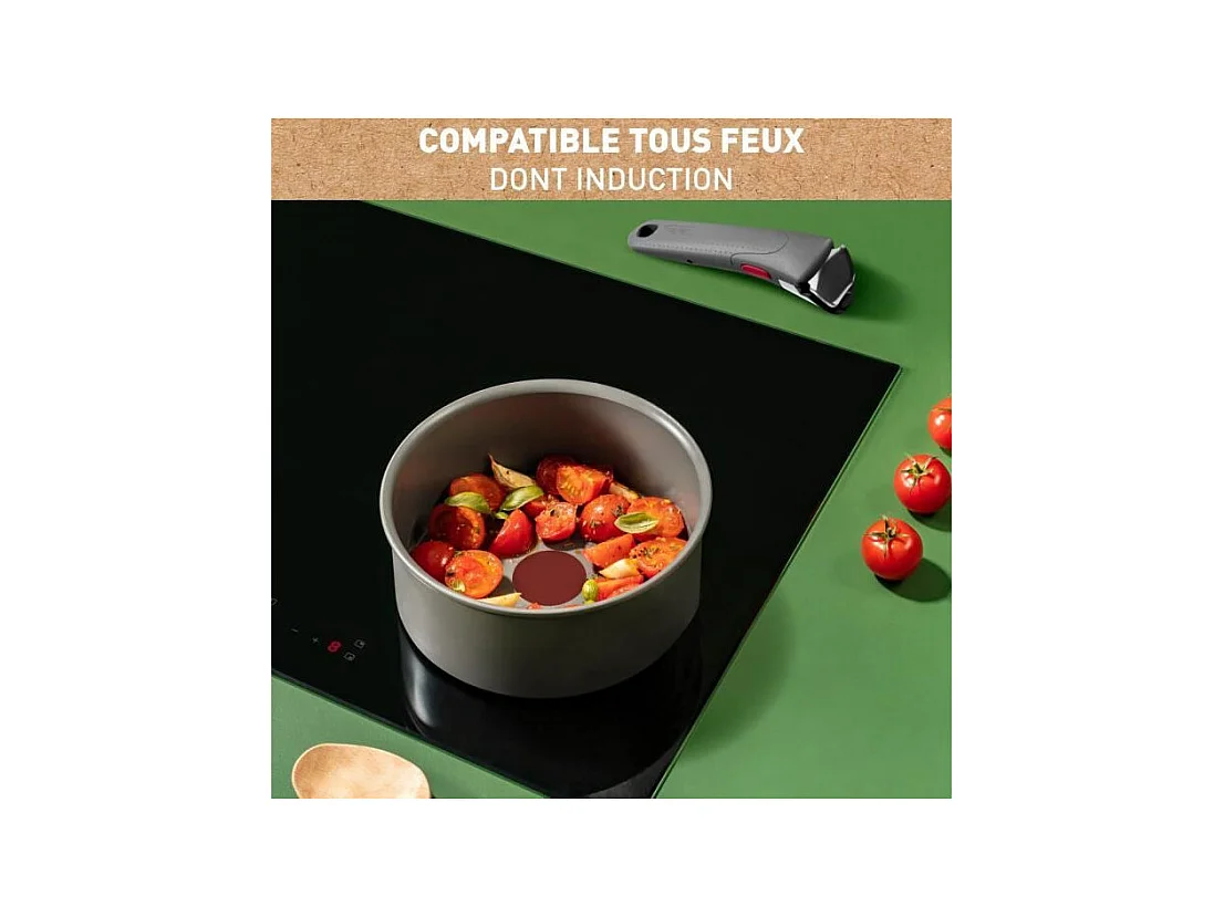 TEFAL INGENIO Lot de 3 pieces, Poele 28 cm, Casserole 18 cm, Poignée, Induction, Céramique, Fabriqué en France, Renew L260930