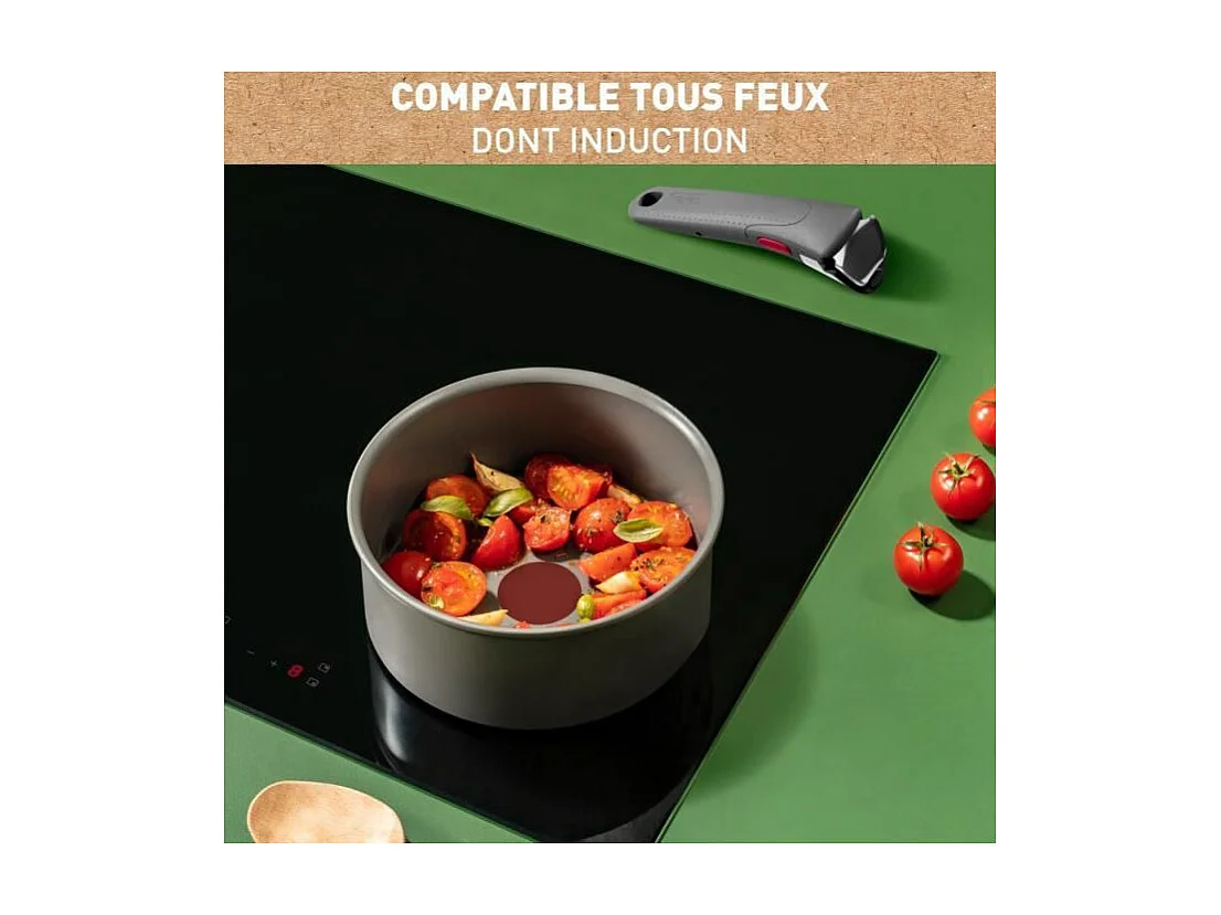 TEFAL INGENIO Lot de 3 pieces, Poele 28 cm, Casserole 18 cm, Poignée, Induction, Céramique, Fabriqué en France, Renew L260930