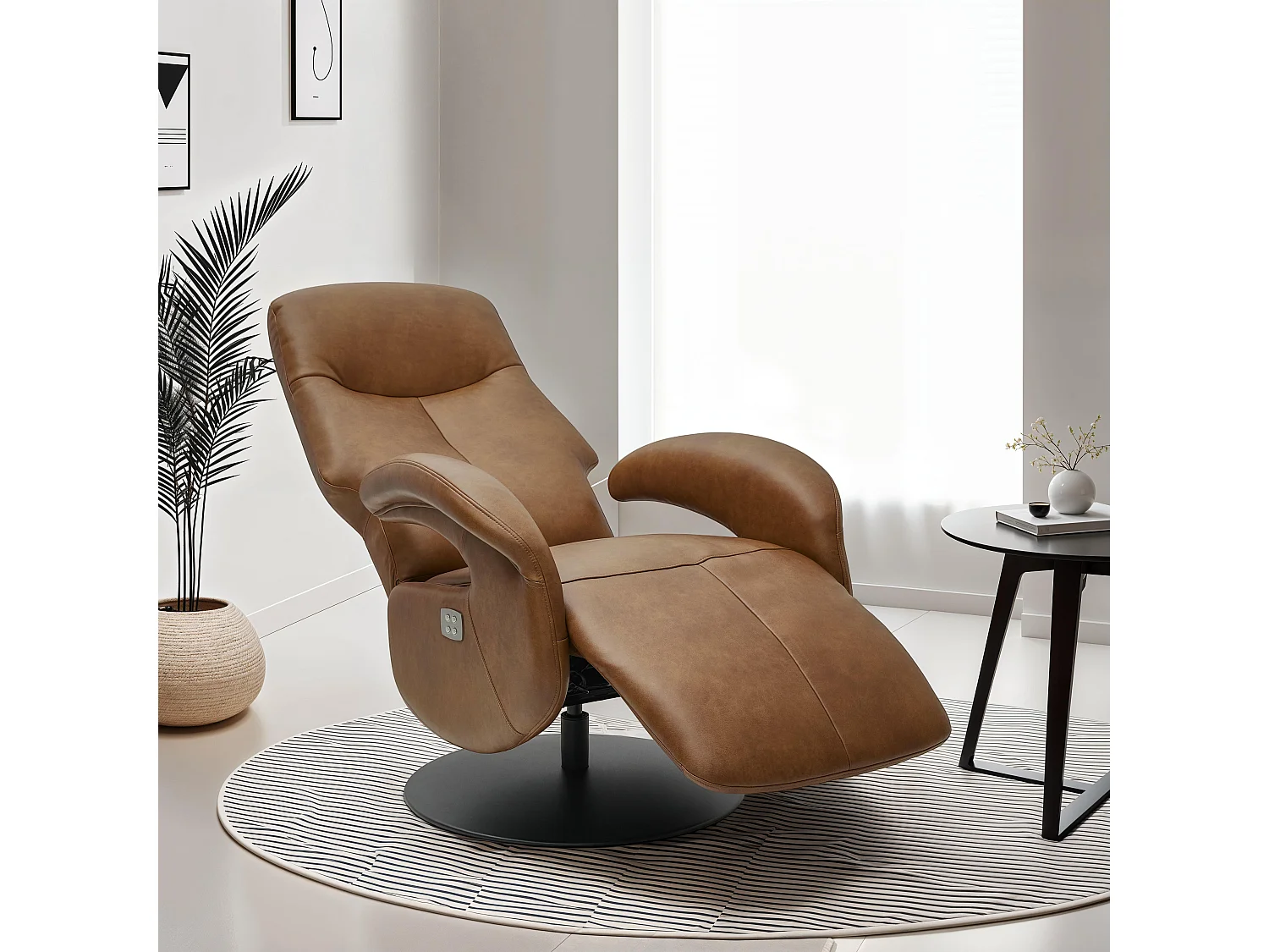 Fauteuil relax électrique Bull - Cuir et métal - Marron