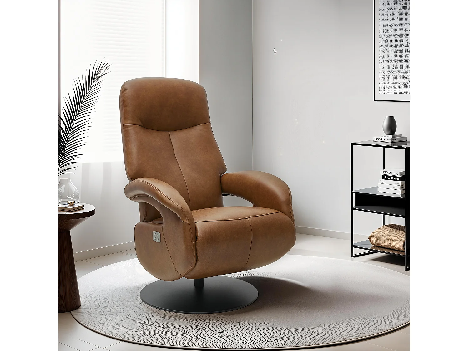 Fauteuil relax électrique Bull - Cuir et métal - Marron