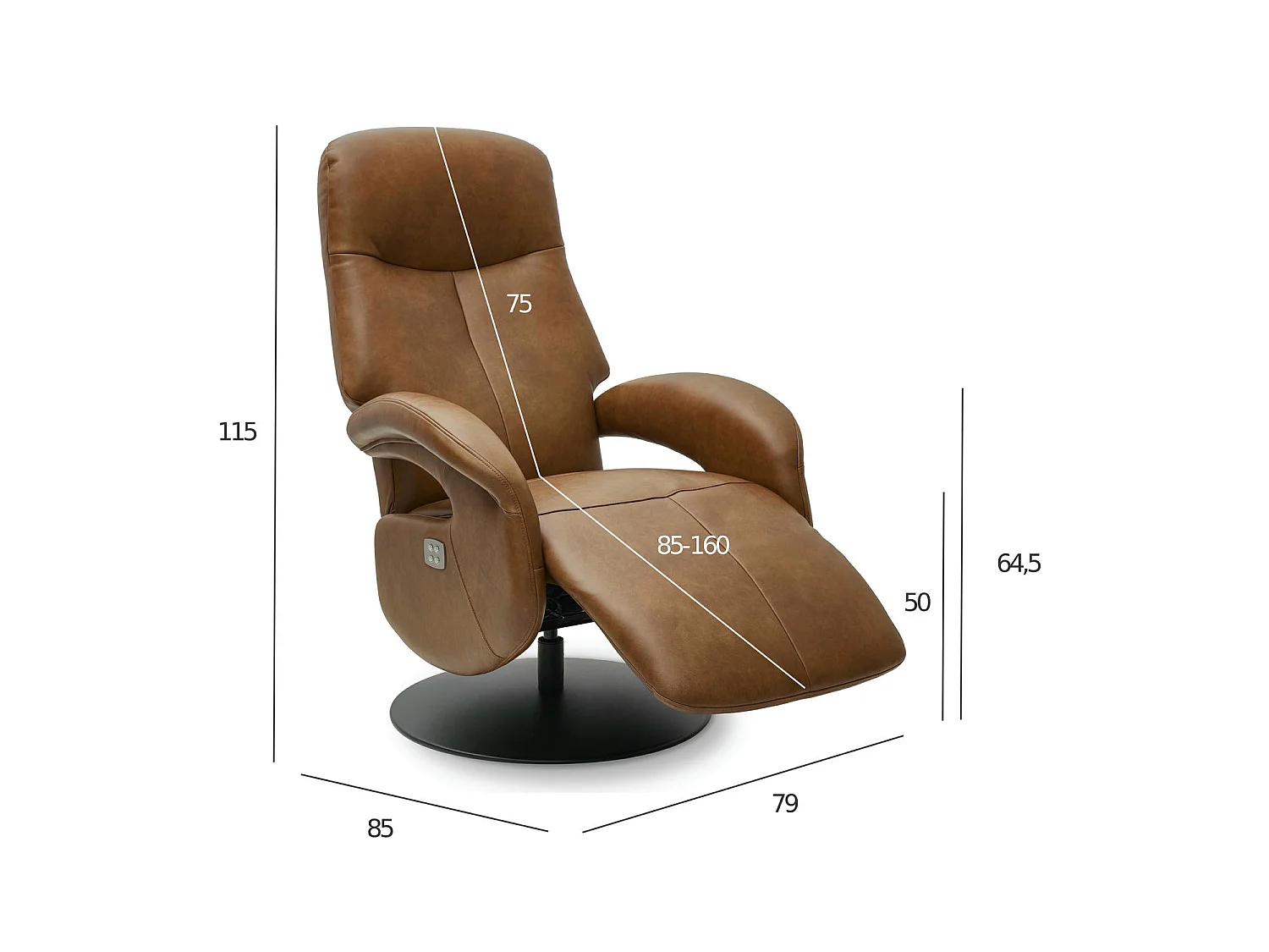 Fauteuil relax électrique Bull - Cuir et métal - Marron
