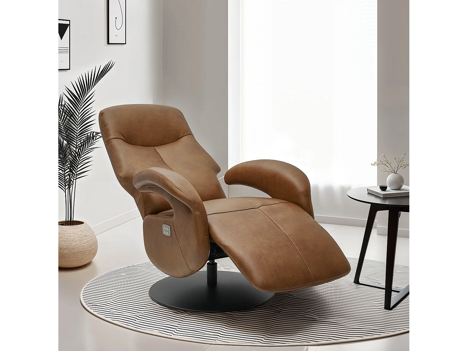 Fauteuil relax électrique Bull - Cuir et métal - Marron