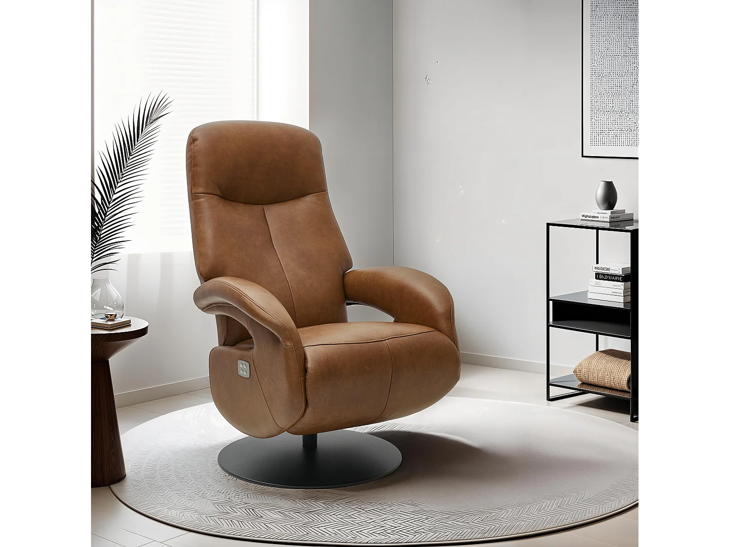 Fauteuil relax électrique Bull - Cuir et métal - Marron