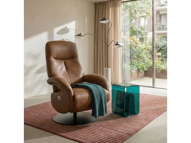 Elektrische relaxfauteuil Bull - Leer & metaal - Bruin