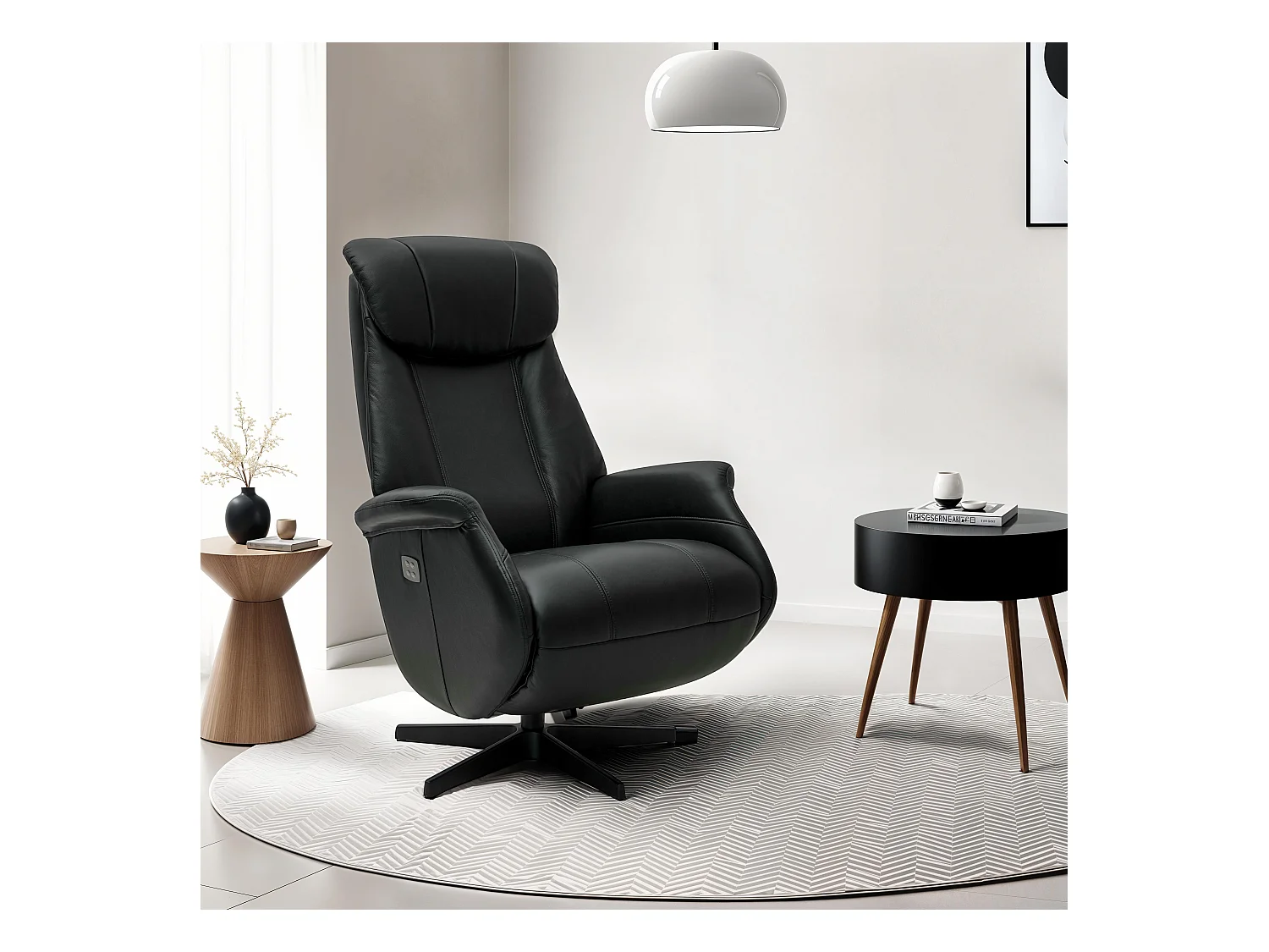 Elektrische relaxfauteuil Bonanza - Leer & metaal - Zwart