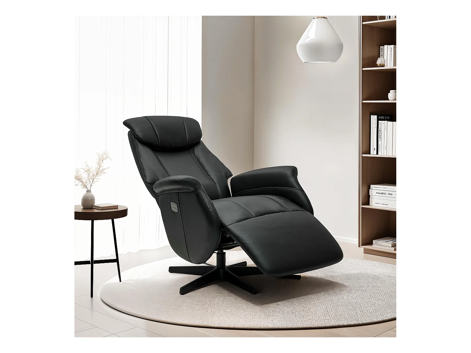 Elektrische relaxfauteuil Bonanza - Leer & metaal - Zwart