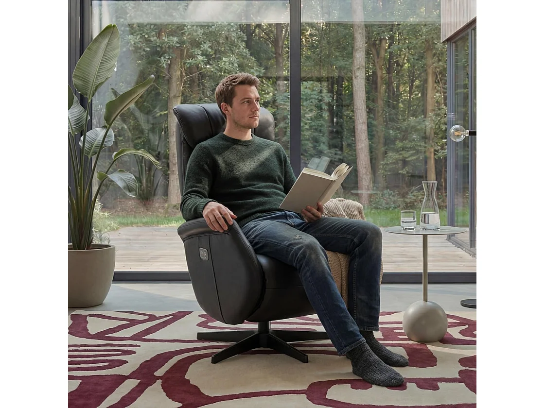 Fauteuil relax électrique Bonanza - Cuir et métal - Noir