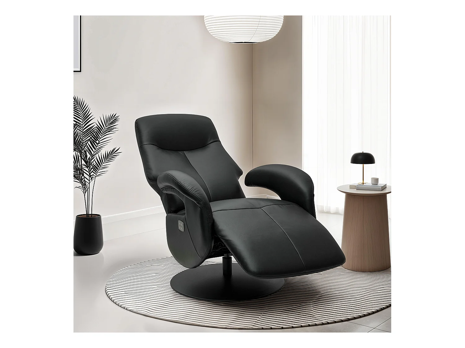 Elektrische relaxfauteuil Bull - Leer & metaal - Zwart
