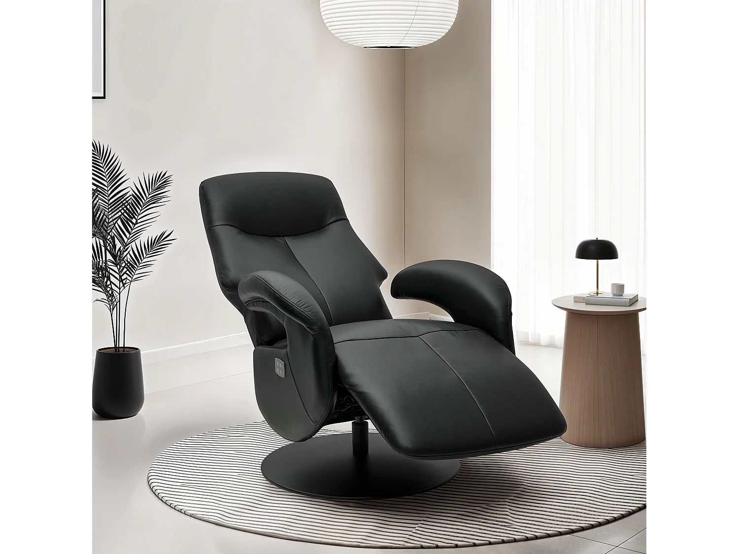 Elektrische relaxfauteuil Bull - Leer & metaal - Zwart