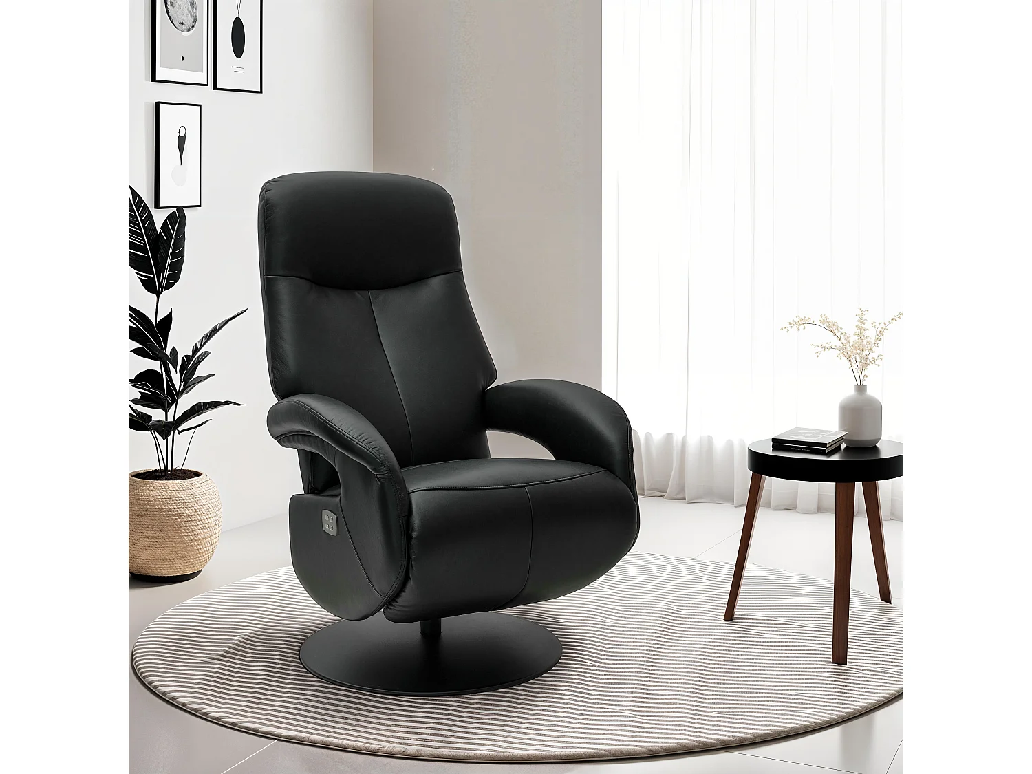 Elektrische relaxfauteuil Bull - Leer & metaal - Zwart