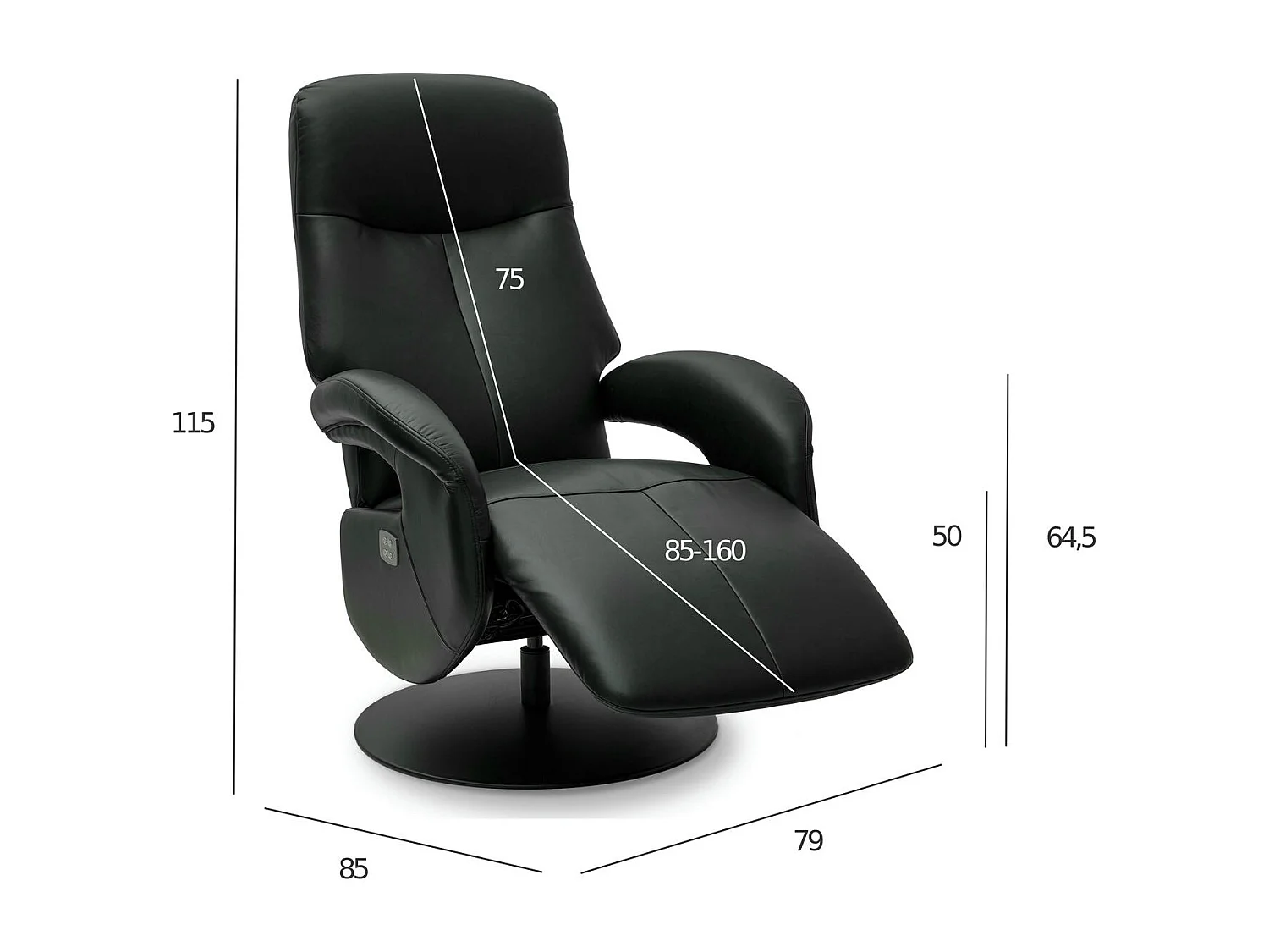 Fauteuil relax électrique Bull - Cuir et métal - Noir