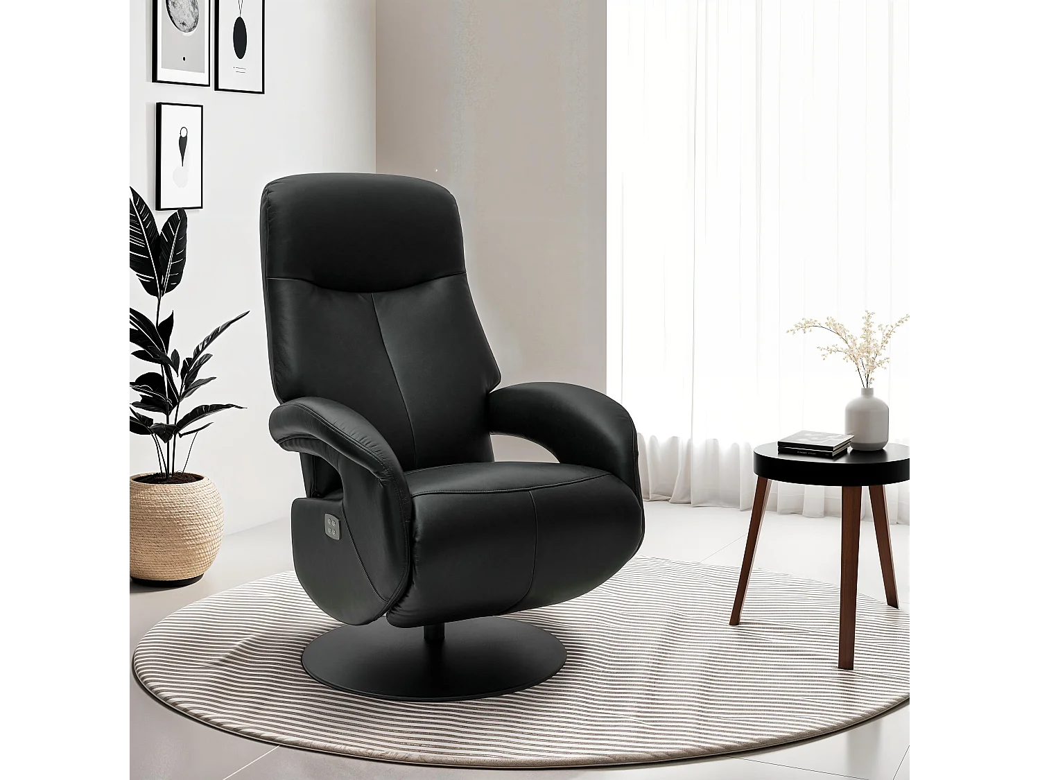 Fauteuil relax électrique Bull - Cuir et métal - Noir