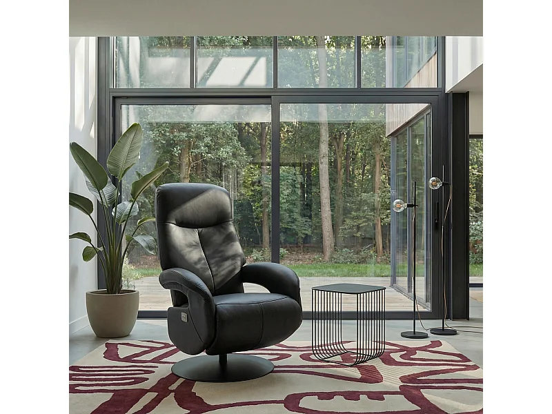Elektrische relaxfauteuil Bull - Leer & metaal - Zwart