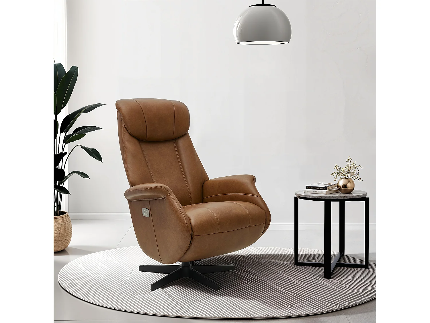 Elektrische relaxfauteuil Bonanza - Leer & metaal - Bruin