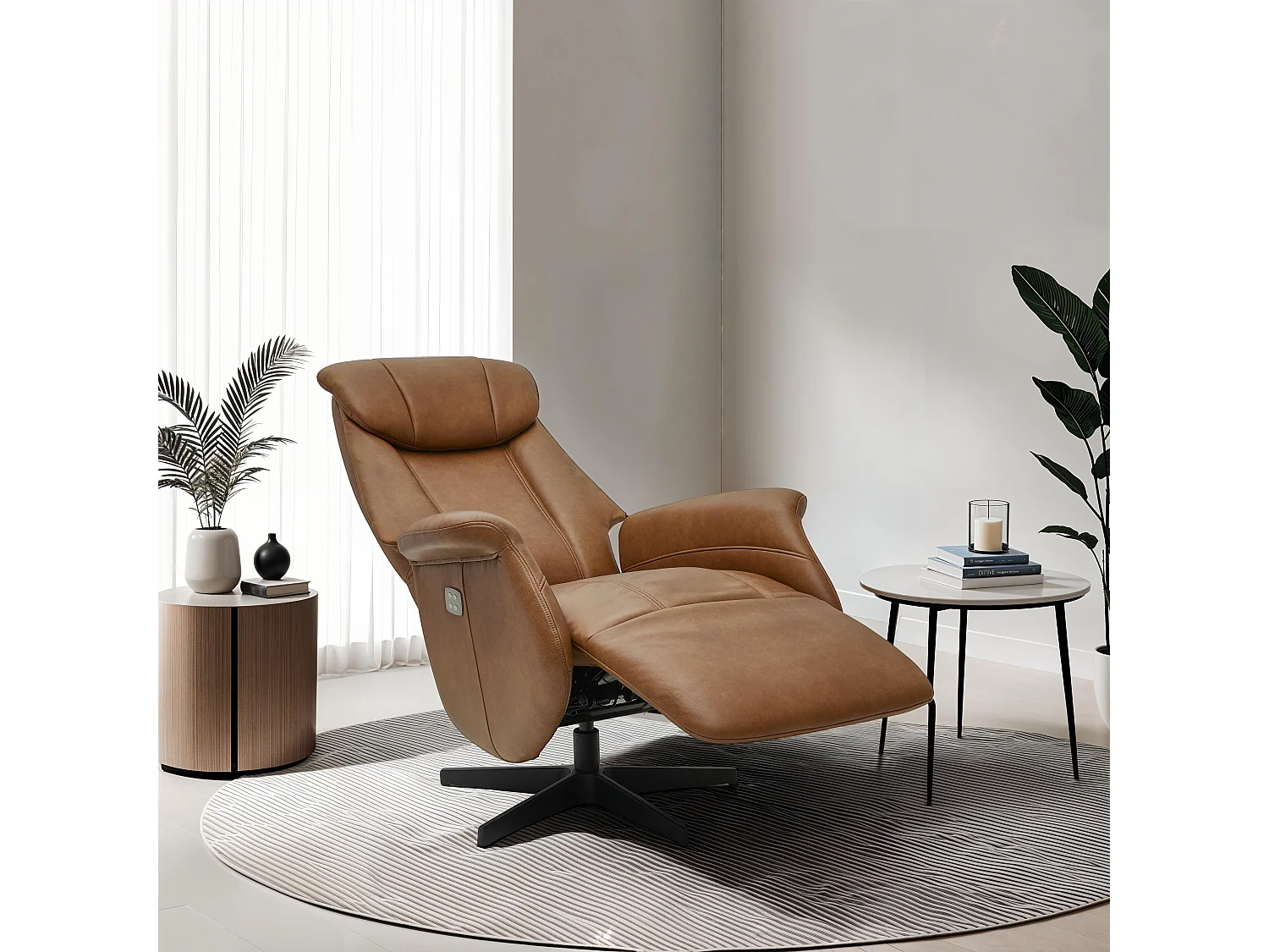 Elektrische relaxfauteuil Bonanza - Leer & metaal - Bruin