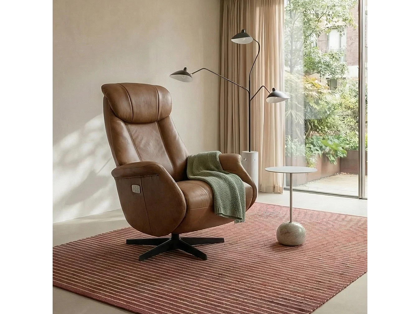 Fauteuil relax électrique Bonanza - Cuir et métal - Marron