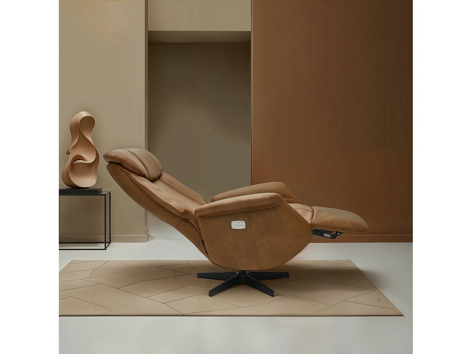 Fauteuil relax électrique Bonanza - Cuir et métal - Marron