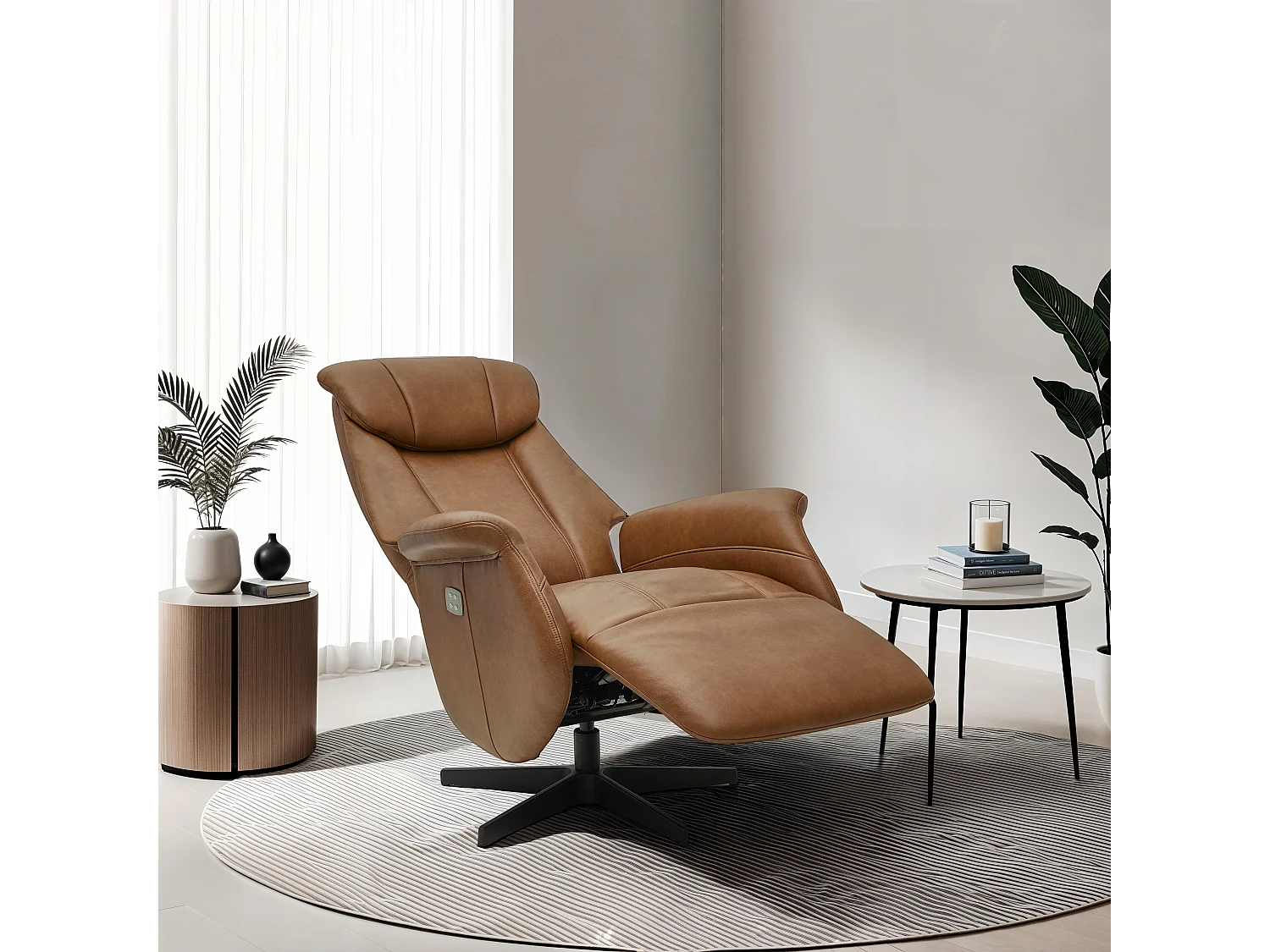 Fauteuil relax électrique Bonanza - Cuir et métal - Marron