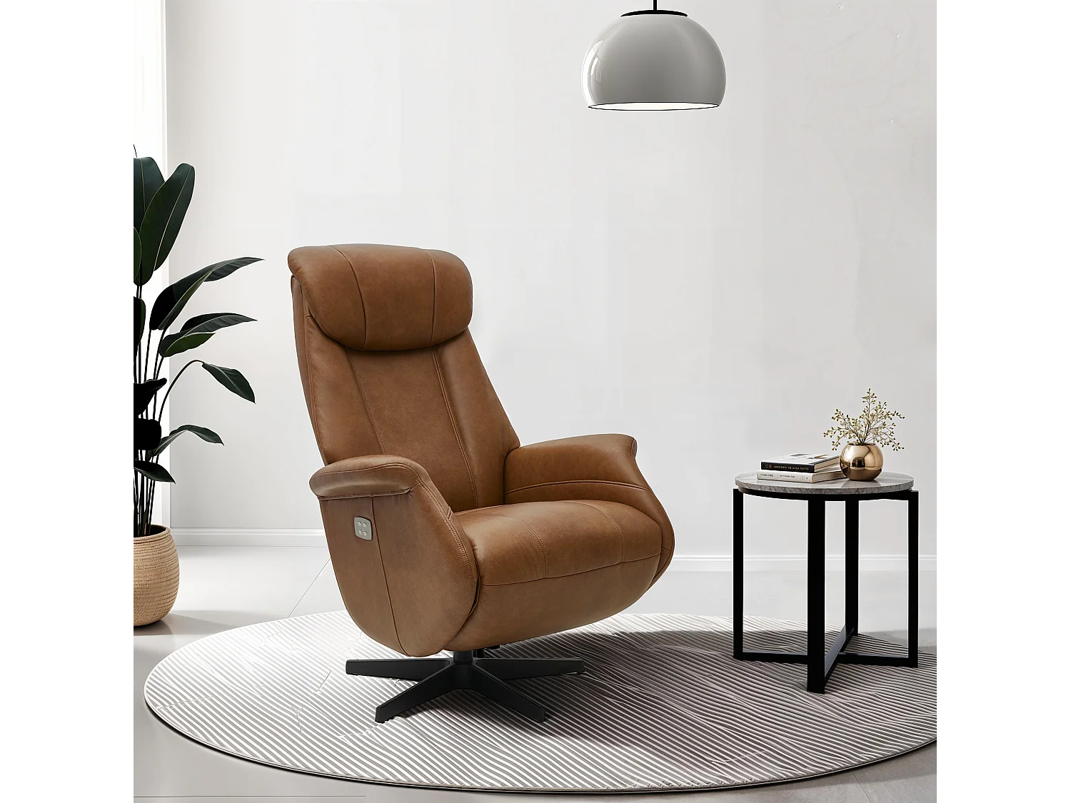 Fauteuil relax électrique Bonanza - Cuir et métal - Marron