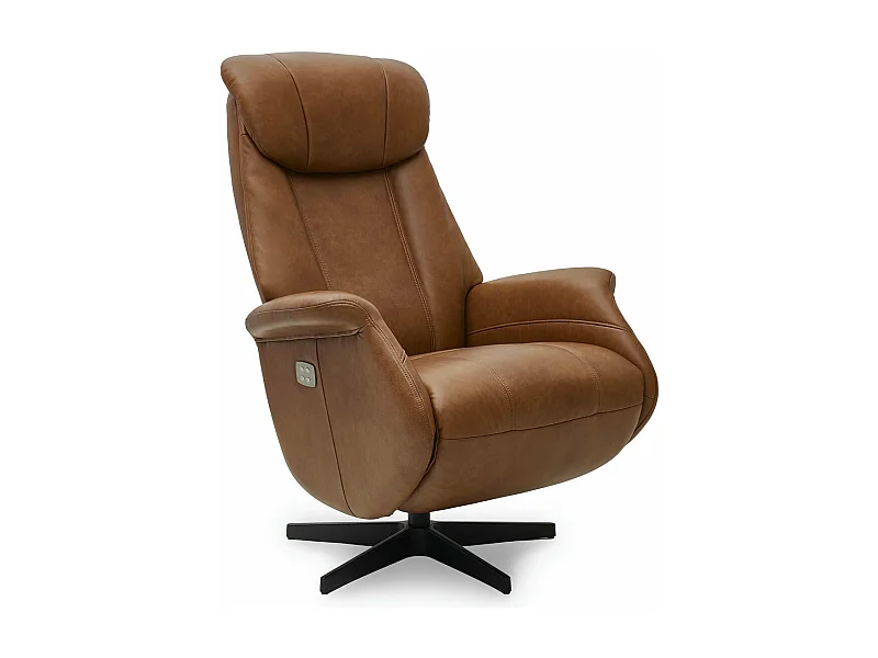 Elektrische relaxfauteuil Bonanza - Leer & metaal - Bruin