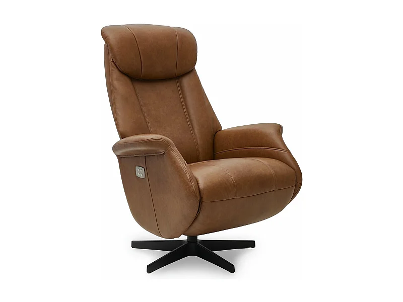 Fauteuil relax électrique Bonanza - Cuir et métal - Marron