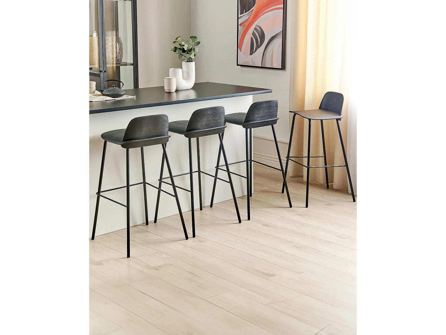 Lot de 4 chaises de bar MORA Noir
