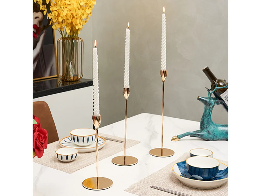 Chandelier Bougeoir sur Pied Doré 3 Pcs pour Bougies épaisses de 2 cm Décoratif Mariage D?ner Saint Valentin Fêtes No?l