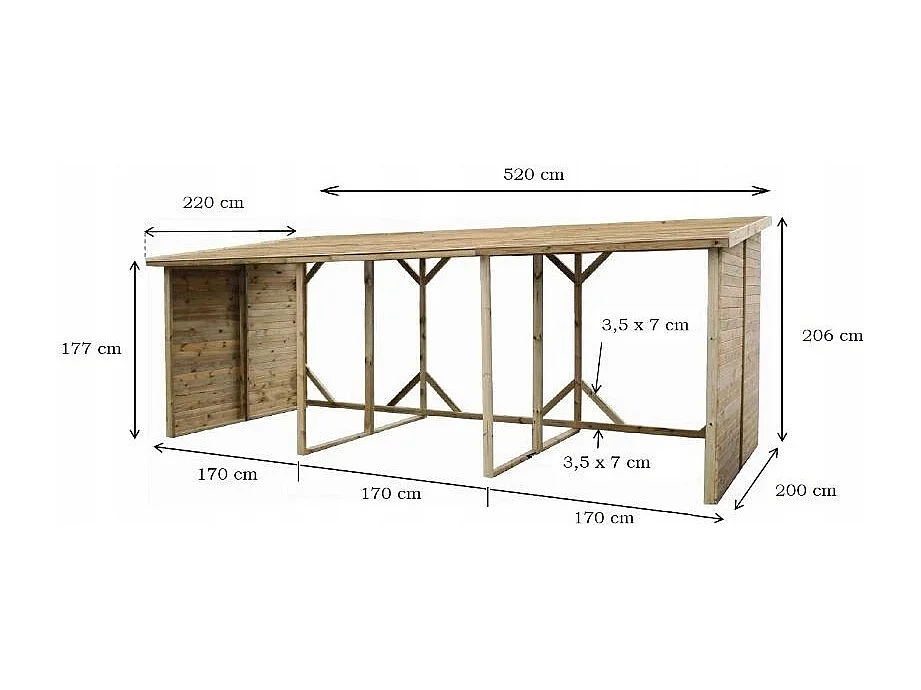 Capannone per legna 20.00 m3 - 5.20x2.00 m - H.2.06 m - Trattata - DREW4 - ALTANKA