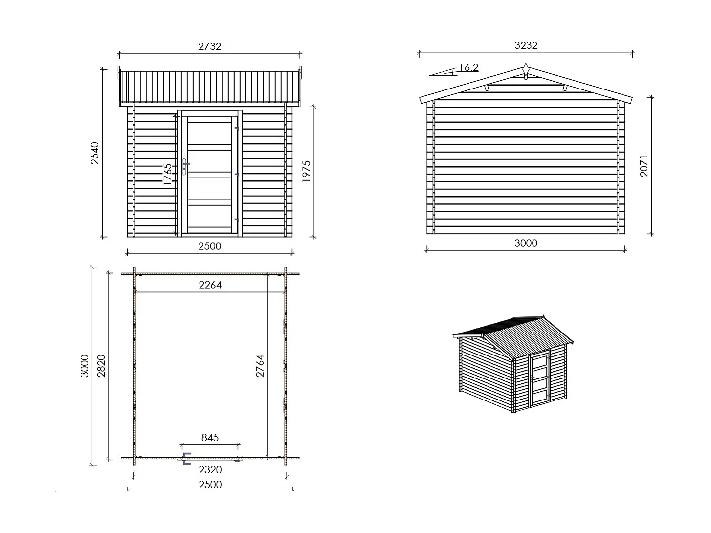 Casetta da giardino in legno - 7.50m2 - 2.50x3.00m - impregnata - 28mm - colore: marrone - DOM675 - ALTANKA
