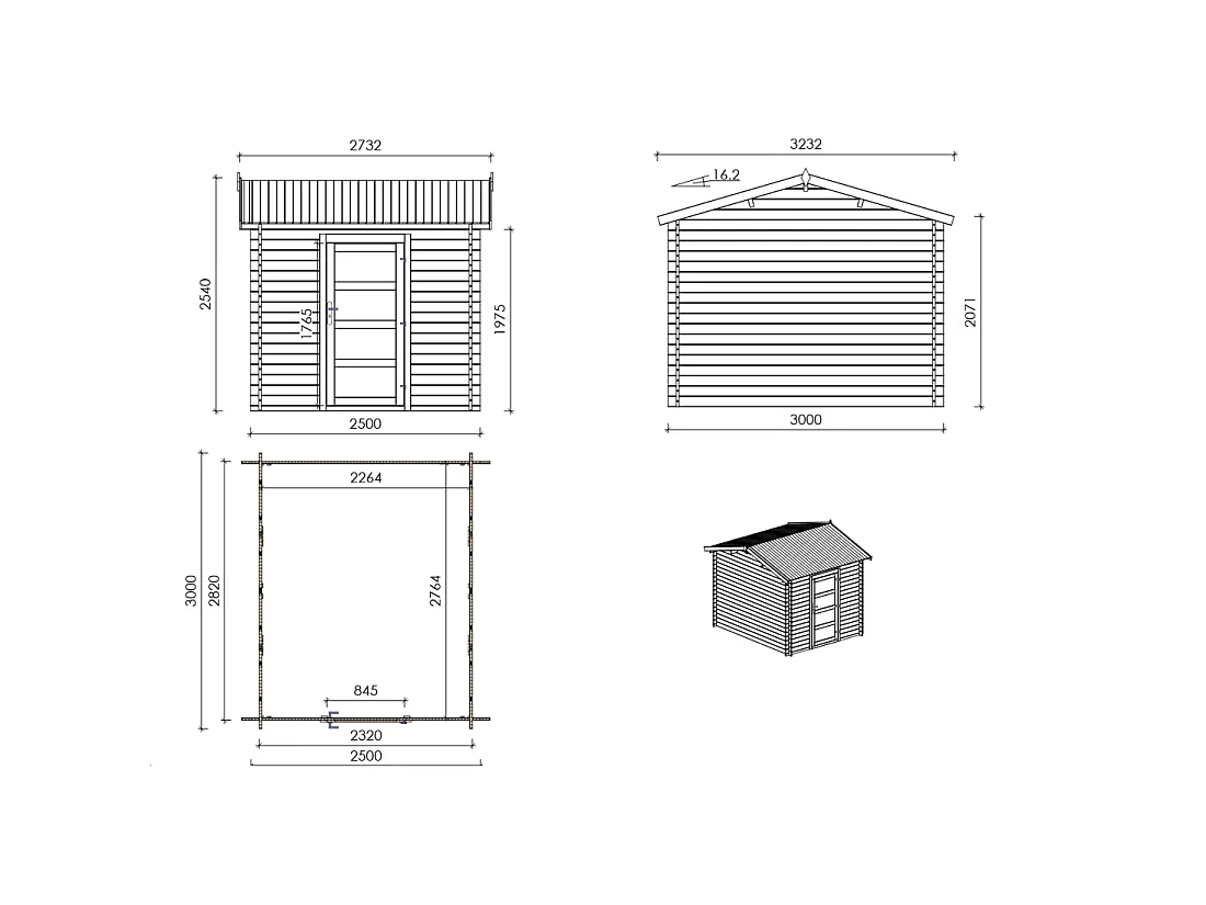 Casetta da giardino in legno - 7.5m2 - 2.5x3m - impregnata - 28mm - colore: marrone - DOM675 - ALTANKA