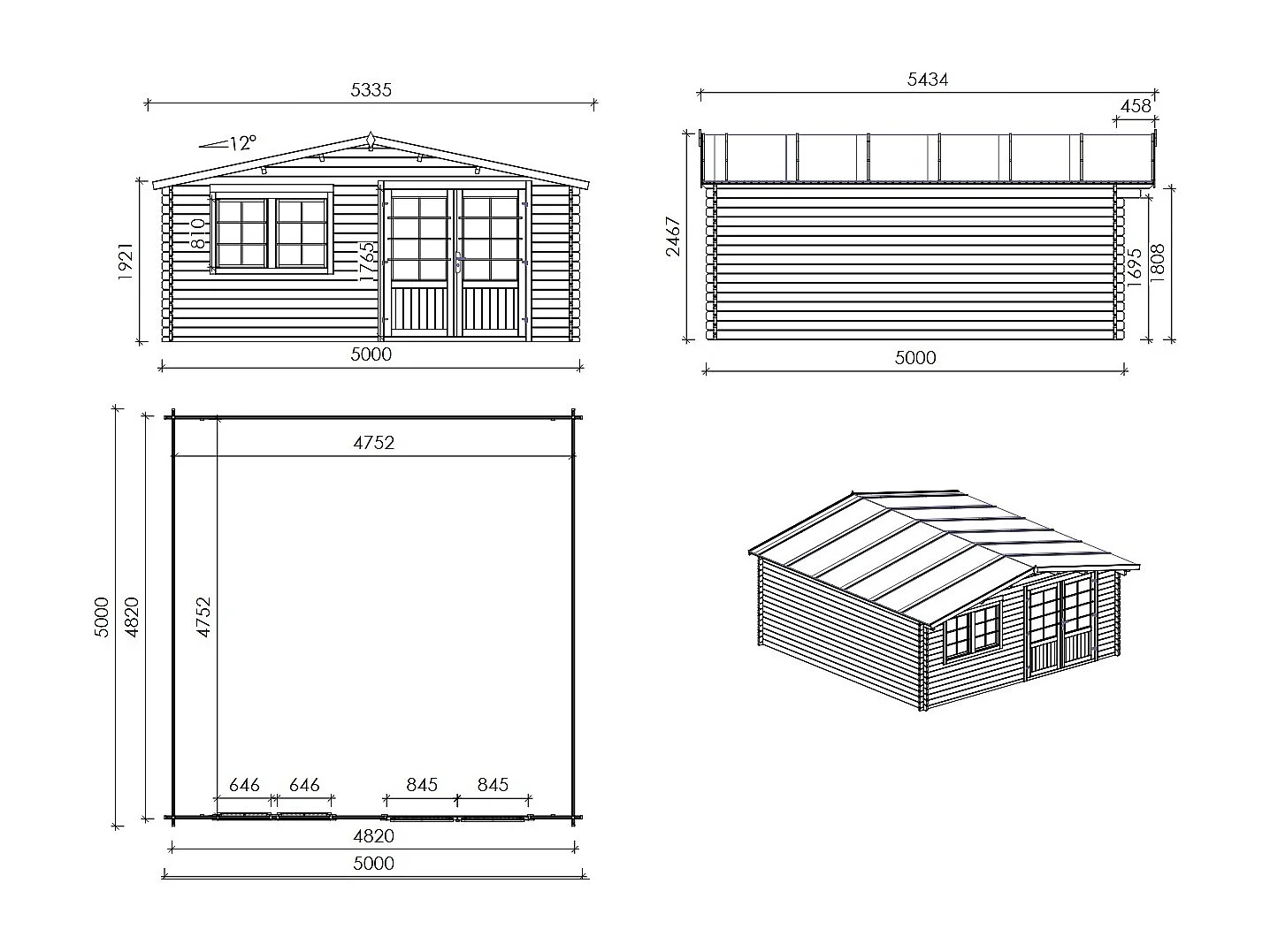Casetta da giardino in legno - 25.00m2 - 5.00x5.00m - 34mm - colore: naturale - DOM722 - ALTANKA